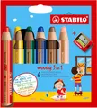 STABILO - woody 3 in 1 Buntstift, Wasserfarbe & Wachsmalkreide 6er Pack Spitzer