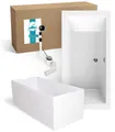 Calmwaters Badewanne Modern Square 2, (3-tlg), Weiß, 190 x 90 cm, Acryl, Wannenträger, Ablaufgarnitur, 99000013