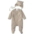 Hessnatur Erstausstattungspaket aus reiner Bio-Merinowolle (Set, 2-tlg., Overall und Häubchen) beige 62/68