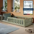 Kinderbett Bodenbett 90x200 cm mit Rausfallschutz & Lattenrost Montessori Bett Bed Gitterbett Kinder Jugendbett Einzelbett optional mit Matratze | ... - Grün