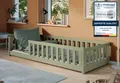 Kids Collective Kinderbett Bodenbett Bett mit Rausfallschutz & Lattenrost Montessori Bett Kinder (Jungen, Mädchen, Kinder, weitere Größen 80x160, 80x180, 90x190, 120x200, 140x200 cm), Jugendbett Einzelbett optional mit Matratze Olivgrün Kiefer 90x200 cm