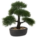 Briful Kunstbonsai Naturgetreue Künstliche Pflanze Kunstbaum Bonsai Zeder Kiefer Podocarpus Plastik Pflanze Kunstpflanze mit Keramik-Übertopf in Schwarz für Baddeko Desktop Büro Fensterbank