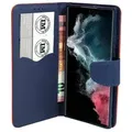 "Buch Tasche \"Fancy\" kompatibel mit SAMSUNG GALAXY S25 ULTRA Etui mit Standfunktion, Kartenfach Rot-Blau"