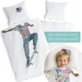 Kinderbettwäsche 135x200 Skater - Dein Gesicht vervollständigt das Design des Kinder Bettwäsche 135x200