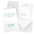 itenga 6x Einladungen Menükarten Fisch türkis Konfirmation mit Umschlägen DIN A6