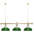 Billard Lampe 3 Schirme grün mit Glas / goldfarbene Halterung