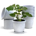 Plastard Blumentopf 10er Set 18 cm Durchmesser Weiß - runder Pflanzkübel mit Untersetzer aus Kunststoff - witterungsbeständiger Übertopf, großer Pflanztopf