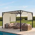 Pergola Baia, Garten Pavillon Terrassenüberdachung, stabiles 6cm-Stahl-Gestell + Schiebedach 4x4m