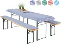 heimtexland ® Auflagen Set 3-teilig für Bierzeltgarnitur 2x Polster Auflage Bierbank 1x Tischdecke Vichy Karo Garten Tischdeko Typ331 blauTischmass 50x220 cm