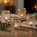 4er Set Windlicht Klar Glas H10cm Teelichthalter Tischdeko Kerzen Deko Retro Transparent Kerzenhalter Flachs