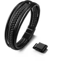 SERASAR Leder Herrenarmband "Braid" (Klassisch, elegant, casual, 1-tlg), aus Echtleder, Länge durch Extraglied verstellbar schwarz 19