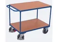 Schwerer Tischwagen, Stahl/MDF-Platte, Enzianblau/Buche-Dekor, 2 Etagen, L 1000 x B 600 mm, TPE-Rollen mit EasySTOP, bis 500 kg