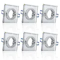 Maxkomfort 6x Glas Einbaustrahler mit LED Ring + GU10 Fassung ECKIG Einbauspot Einbauleuchte Rahmen Rostfrei Deckenspot Strahler Spot 4112