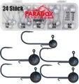 Paradox Fishing Jighaken Jigköpfe Set (5g/7,5g/10g/12g/15g) 25-teilig je 5/4 Jighaken mit Box, mit Baitholder, ultra scharf