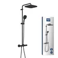 GROHE Vitalio 250 - Duschsystem wassersparend - 8l pro Min (2 Strahlarten, schwenkbarer Kopfbrausearm, Sicherheitssperre bei 38C, Antikalk-System), eckig, mattschwarz, 266962431