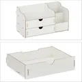 Relaxdays Schreibtisch Organizer mit Schubladen MDF Weiß 17 cm x 33 cm x 19 cm 1 kg