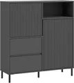 Home affaire Highboard viel Stauraum, Soft Close, 2 Türen und 2 Schubkasten, mit Metallfüßen, Höhe 105 cm, grifflos, Fronten geriffelt