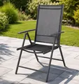 Garten Klappstuhl Hochlehner Alu - Textilen 7- Positionen Anthrazit /Anthrazit