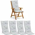 BURI 4x Auflagen Set Hochlehner für Gartenstühle 120x48x7cm Sesselauflagen Polster UV Lichtecht - Gartenstuhlauflagen Blumen Muster Stuhlkissen mit Dicker Schaumstoff Füllung (Grau)