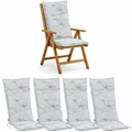 BURI 4X Auflagen Set Hochlehner für Gartenstühle 120x48x6cm Sesselauflagen Polster UV Lichtecht - Gartenstuhlauflagen Blumen Muster Stuhlkissen mit Dicker Schaumstoff Füllung (Grau)