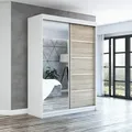 Schwebetürenschrank, 2-türig Schrank 160 cm mit Spiegel GAP - Weiß/Braun