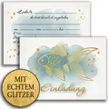 10 Einladungskarten mit Umschlag Einladung Fisch Glitzer Karten Kommunion Taufe
