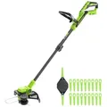 Greenworks 24V Akku-Rasentrimmer 30 cm Schnittbreite, 90° dreh- & neigbarer Motorkopf, inkl. Fadenspule & 20 Kunststoffklingen, ohne Akku & Ladege...