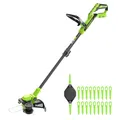 Greenworks 24V Akku-Rasentrimmer, 30 cm Schnittbreite, 90° Dreh- und Neigbarer Motorkopf, inkl. Fadenspule & 20 Kunststoffklingen, ohne Akku & Ladegerät, 3 Jahre Produkt Garantie