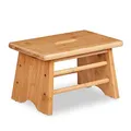 Relaxdays Fußbank Bambus, bis 100 kg, Stabiler Tritthocker, HBT: 20x33x21,5 cm, Kinderhocker Bad, Griff, Hocker, Natur