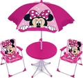 Arditex Kindertisch Kinder-Tischset mit 2 Stühlen & Sonnenschirm in verschiedenen Motiven, Stabil, 2 Stühle, Sonnenschirm, Minnie-Motiv, platzsparend