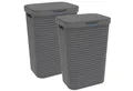 ROTHO Wäschekorb Country 2er-Set Wäschesammler 55l mit Deckel, Kunststoff (Wäschesammlerset, 2er-Set), Belüftung durch Rattan-Struktur verhindert Geruchsbildung