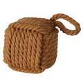 Boltze Türstopper quadratisch Strick Braun mit Schlaufe – als Buchstütze, Fensterstopper & Türhalter, dekorativer Stopper für Tür und Fenster im Innenraum, 15x15 cm und beschwert mit 1,4 kg Gewicht