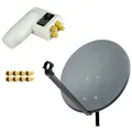 PremiumX Satelliten-Komplettanlage 80cm Satellitenschüssel Anthrazit TV Satellitenantenne Quad LNB 8 F-Stecker, 1 SAT für 4 Teilnehmer