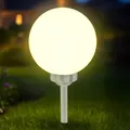 Solarlampe Kugel warm weiß mit Erdspieß - Ø 15 cm - Garten Leuchte mit Balkon Halterung - Weiß/Silber