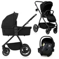 Lionelo Kombikinderwagen Meril 3in1 Babywanne bis zu 9 kg, Kindersitz bis zu 13 kg, 0-48 Monate bis zu 22 kg, Geländeräder 360°, Vollfederung - ... - Schwarz