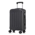 YONSLY Koffer Suitcase M Schwarz, Trolley Reisekoffer, Rollkoffer Handgepäck, Kabinenkoffer mit 4 Rollen 360°, Hartschalenreisekoffer, Zahlenschloss, Weicher Gummigriff