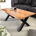 riess-ambiente Massivholz Couchtisch MAMMUT 120cm Akazie Honey Finish X-Gestell schwarz 2,5cm Tischplatte Beistelltisch Tisch