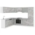 Vicco Winkelküche R-Line, Beton/Weiß, 227 x 287 cm, AP Marmor grau