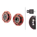 HELLA 3AG 003 399-801 Horn - B133 - 12V - Frequenzbereich: 300/500Hz - Starkton - Gehäusefarbe: rot/