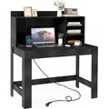 COSTWAY 108x60x125 cm Schreibtisch mit Ladestation, Kleiner Computertisch mit Steckdose, Aufsatz&offenen Fächer, Bürotisch aus Holz, PC-Tisch Sch... - Schwarz