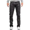 Cipo & Baxx 5-Pocket-Jeans Herren Regular Fit Hose Mid Waist BA-C0812 (1-tlg) in Schwarz Glänzend mit weißen Nähten schwarz 40