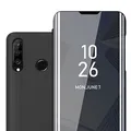 Cadorabo Hülle kompatibel mit Huawei P30 LITE in TURMALIN SCHWARZ - Clear View Spiegel Schutzhülle mit Standfunktion 360 Grad Schutz