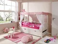 TiCAA Himmelbett Mini mit Bettkasten Stern Rosa Kiefer Weiß