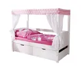 Ticaa Himmelbett Himmelbett Mini mit Bettkasten "Stern Rosa" Kiefer, Oberer Teil abnehmbar und als Einzelbett stellbar