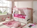 TiCAA Himmelbett Mini mit Bettkasten "Stern Rosa" Kiefer Weiß