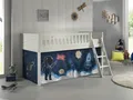Set Spielbett Vorhang Lattenrost Hochbett Kinderbett 90x200  Weltall Astronauten