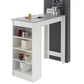 Bartisch in weiss mit Tischplatte in Betonoptik und seitlichem Regal