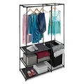 Relaxdays Offener Kleiderschrank, mit Wäschekorb, freistehend, Kleiderständer mit Ablage, HBT 180 x 115 x 50 cm, schwarz