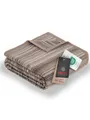 Ibena Malang Wolldecke 150x200 cm - Baumwollmix weich, warm & waschbar, Kuscheldecke Streifen braun grau