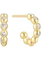 ANIA HAIE Damen Ohrstecker Melodic Poet Bezel Beaded Huggie Hoop, Sterling Silber 14k vergoldet, besetzt mit 16 Zirkonia und Goldperlen, Durchmesser 6,5mm, inkl. Geschenkverpackung